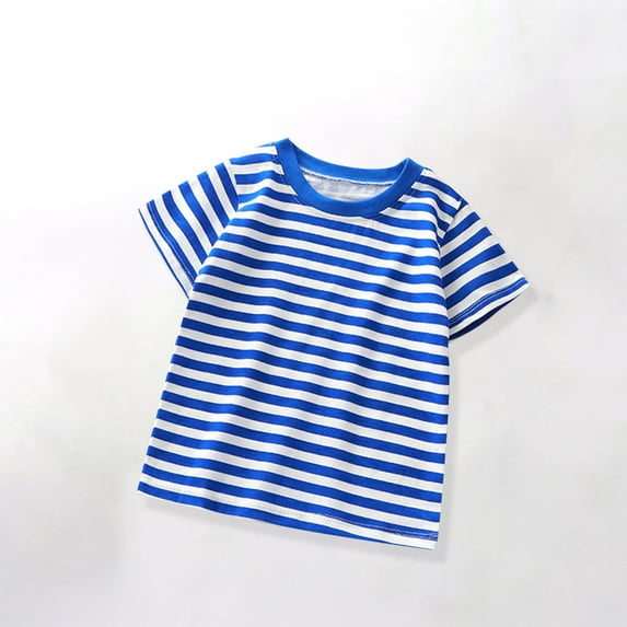 HAOTAGS Kids(2-10 Years) T-Shirts, Striped Short Sleeve Round Neck Summer Cotton Top Blue 9-10 Years