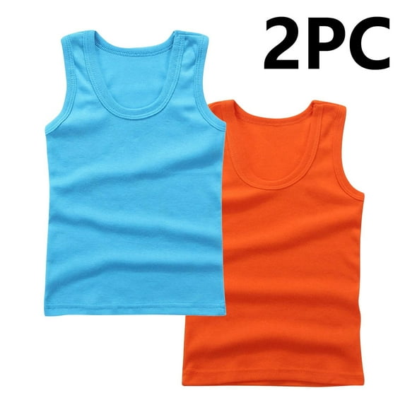 HAOTAGS Kids 2PC Tank Tops Girls Boys, Round Neck Cotton Solid Summer（2-14） Sleeveless Tops Navy 7 Years