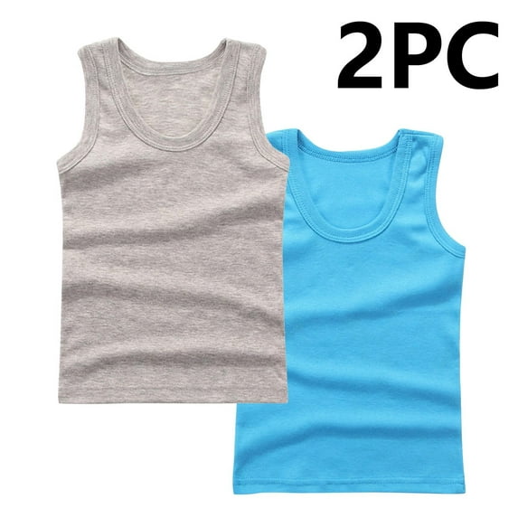 HAOTAGS Kids 2PC Tank Tops Girls Boys, Solid Round Neck Summer(2-14) Cotton Sleeveless Tops Dark Blue 9 Years