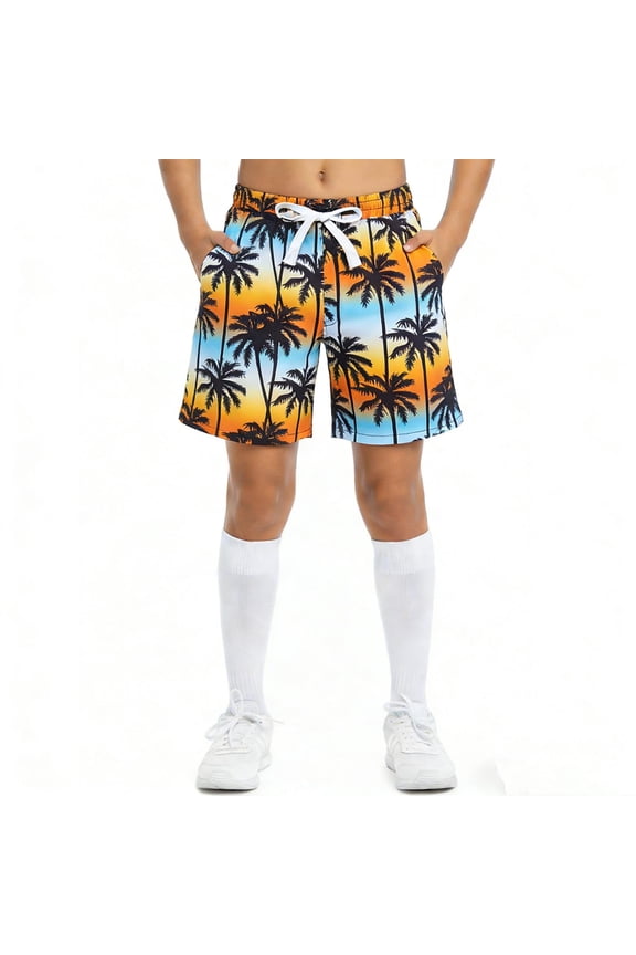 Kids Boys Swim Trunks, Elastic Waist with Pockets Quick Dry Stretchy Trendy Beach Board Shorts YellowSize 14