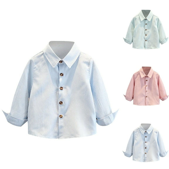 HAOTAGS Kids Button Up Shirt, Casual Color Blocking With Chest Pocket Solid Dress Shirts for Teens Blue 5-6 Years