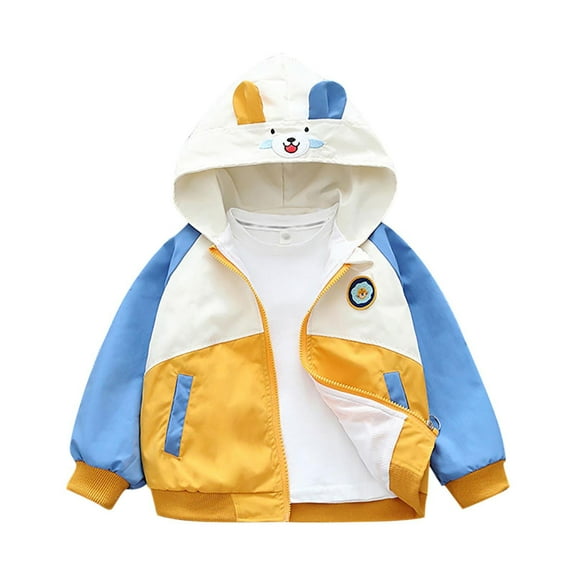 HAOTAGS Kids Casual Boys Rain Jackets,Casual Long Sleeve Zippered with Hood Pocket Outdoor Activity Jacket Yellow 5-6Years