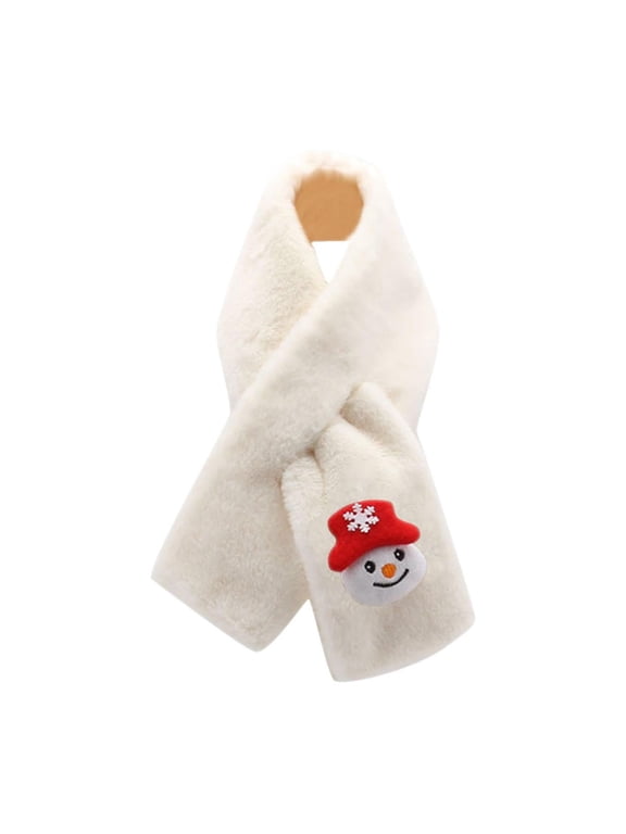 Kids Christmas Scarf,Soft Plush Cozy Warm Winter Cross Tie Neck Warmer White Size Free Size