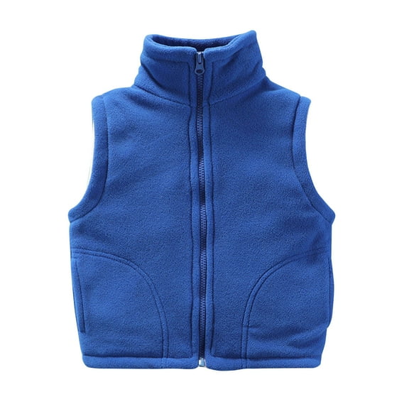 HAOTAGS Kids Fleece Zipper Vest,Solid Stand Collar Warm Thickened Fleece Vest Blue 11-12Years