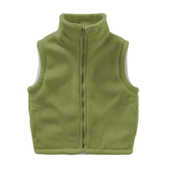 HAOTAGS Kids Fleece Zipper Vest,Warm Solid Stand Collar Thickened Fleece Vest Green 7-8Years
