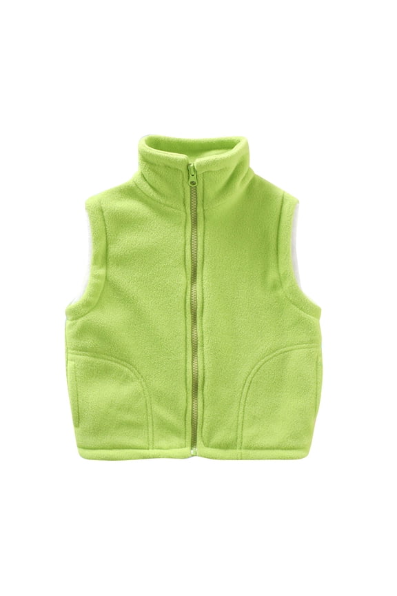 Kids Fleece Zipper Vest,Warm Stand Collar Solid Thickened Fleece Vest Bronze 9-10Years