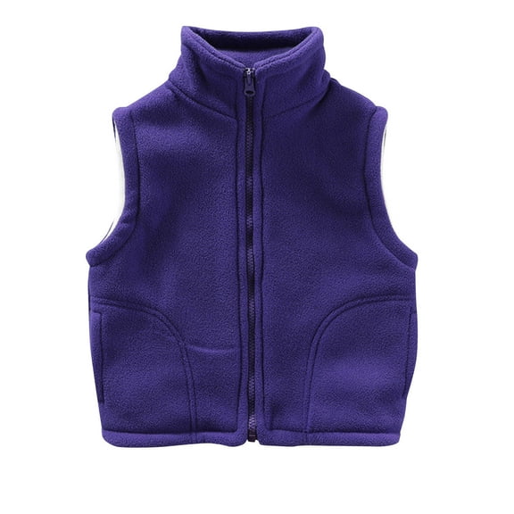 HAOTAGS Kids Fleece Zipper Vest,Warm Stand Collar Solid Thickened Fleece Vest Navy 7-8Years
