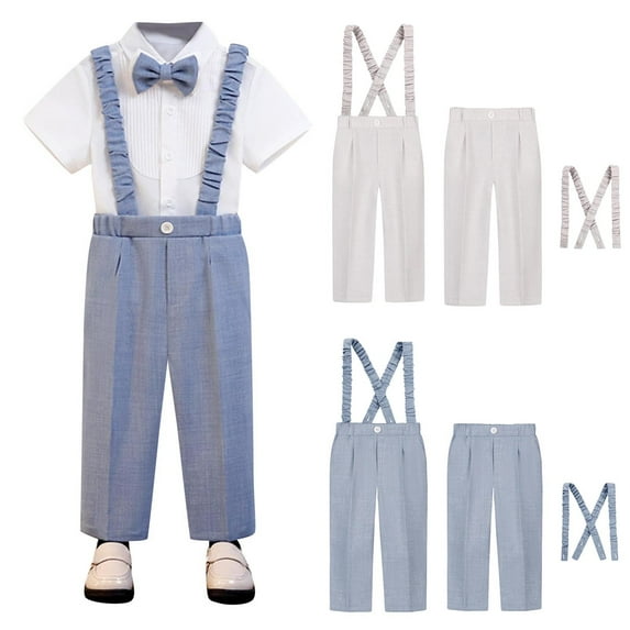 HAOTAGS Kids' Formal Pants for School, Elastic Waist Adjustable Strap School Uniform Toddler Tailored Pants Blue 2-3T