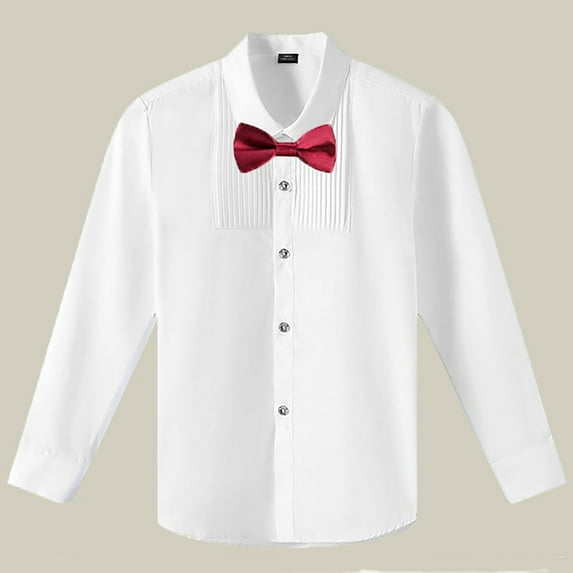 HAOTAGS Kids Girls Boys Long Sleeve, Collared Cotton Shirt with Chest Pocket White Button UP Shirt Red 14-15 Years
