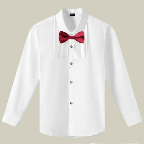 HAOTAGS Kids Girls Boys Long Sleeve, Shirt with Chest Pocket Collared Cotton White Button UP Shirt Red 3-4 Years
