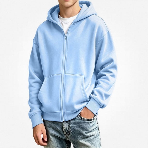 HAOTAGS Kids Hooded Sweatshirt (4-15) Long Sleeve Hoodie With Pocket Warm Zipper Jacket Light Blue Size 8