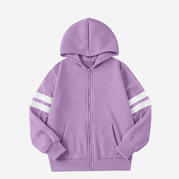 HAOTAGS Kids Hooded Sweatshirt (5-14) Winter Fleece-lined Zipper Warm Jacket Purple Size 13