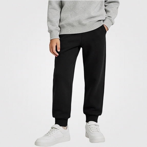 HAOTAGS Kids Jogger Sweatpants (4-16 Years) Elastic Waist Casual Cotton Trousers With Side Pockets Black Size 13