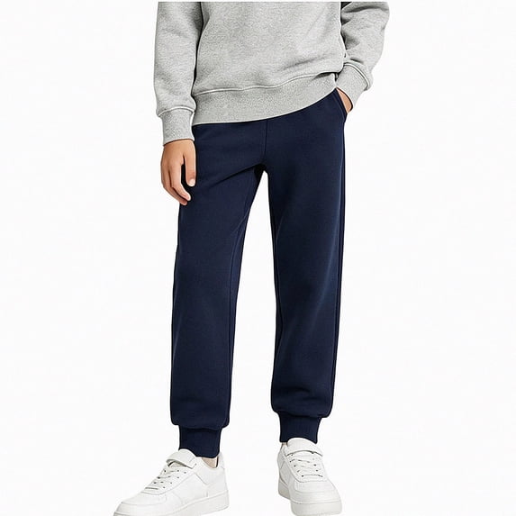 HAOTAGS Kids Jogger Sweatpants (4-16 Years) Elastic Waist Casual Cotton Trousers With Side Pockets Navy Size 5T