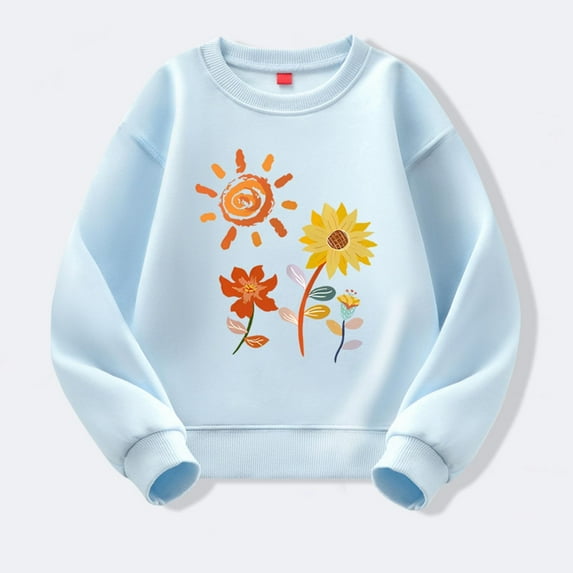 HAOTAGS Kids Long Sleeve Pullover Tops Cute Graphic Print Sweatshirts for Spring Blue Size 12 Years