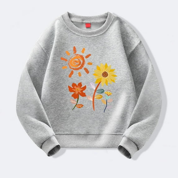 HAOTAGS Kids Long Sleeve Pullover Tops Cute Graphic Print Sweatshirts for Spring Gray Size 11 Years