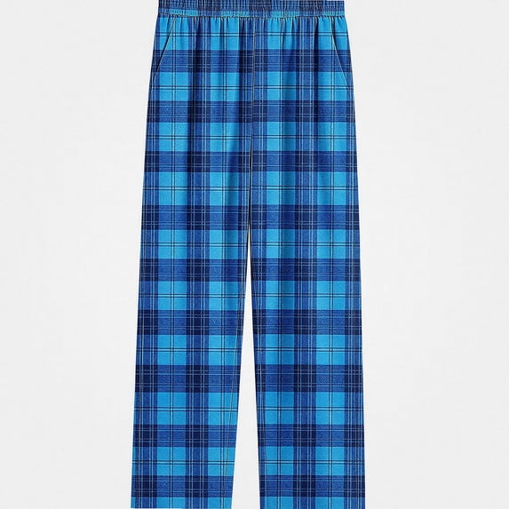 HAOTAGS Kids Plaid Pants (4-16) Elastic Waist Stright Leg Loungewear Pants with Pockets Navy Size 9