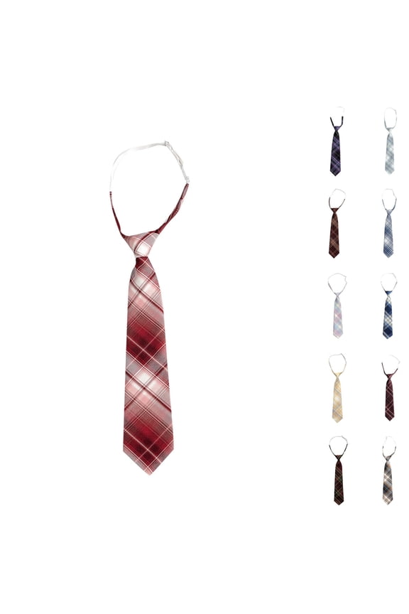 Kids Preppy Style Tie, Junior Student School Uniform Plaid Causal Neckties Red Free Size