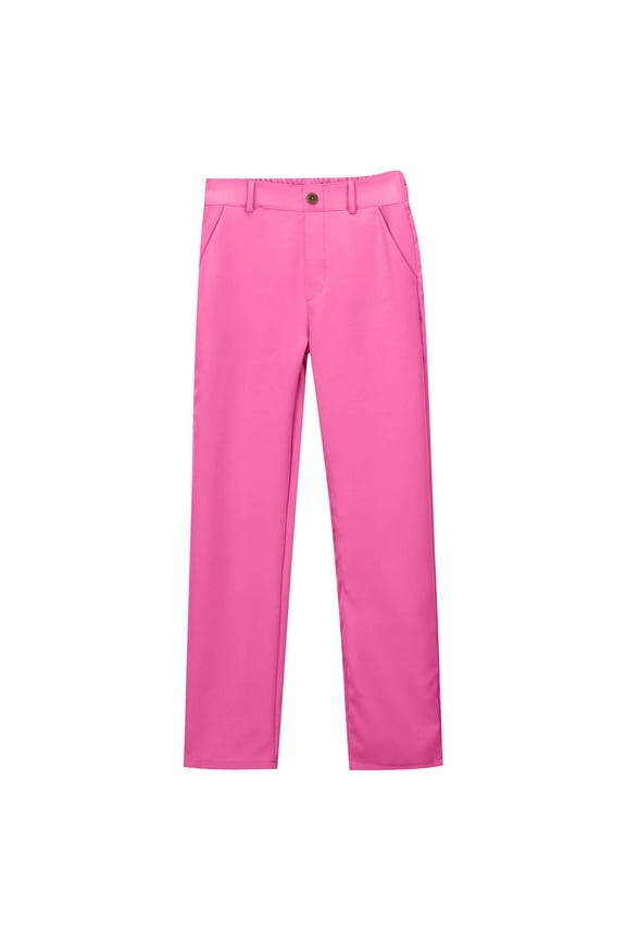 Kids School Uniform Pants,Elastic Waist Breathable Solid Color School Causal Pants Hot Pink 9-10T