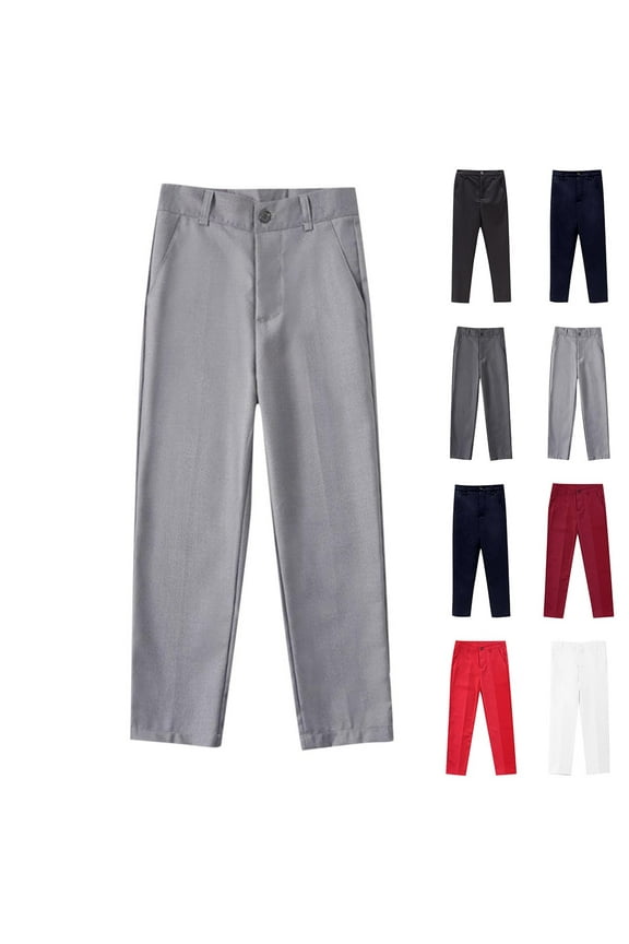Kids School Uniform Pants, Flat Front Solid Student Daily Classic Pants Gray 4-5 Years