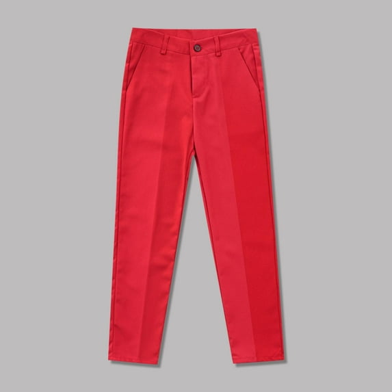 HAOTAGS Kids School Uniform Pants, Solid Student Daily Flat Front Classic Pants Red 13-14 Years