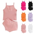 thumbnail image 1 of HAOTAGS Kids Sleeveless Tank Top And Shorts Set, Summer Knit 2-Piece Set Soft Breathable Toddler Girls Casual Outfit Pink 9-12 Months, 1 of 6