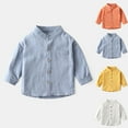 thumbnail image 1 of HAOTAGS Kids Stylish Button-Up Shirts, Cotton Stand - collar Solid Spring Autumn Shirts Blue 5 Years, 1 of 7