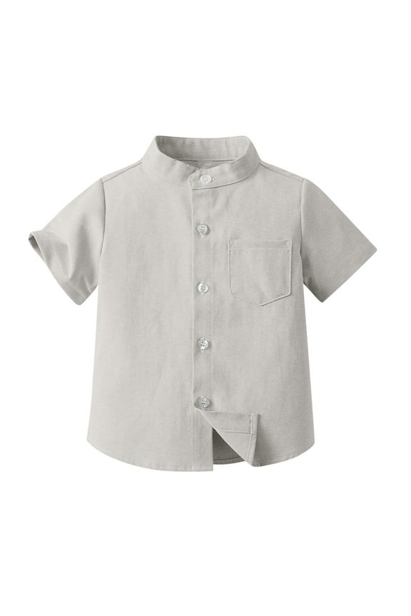 Kids Stylish Button-Up Shirts, Short Sleeve Solid Turn - UP School Uniform Shirts Gray 6 Years