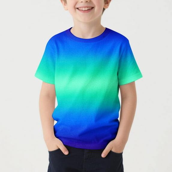 HAOTAGS Kids' Summer T-Shirts, Short Sleeve Round Neck Active Causal Gradient Print T-Shirts Blue 4-5T