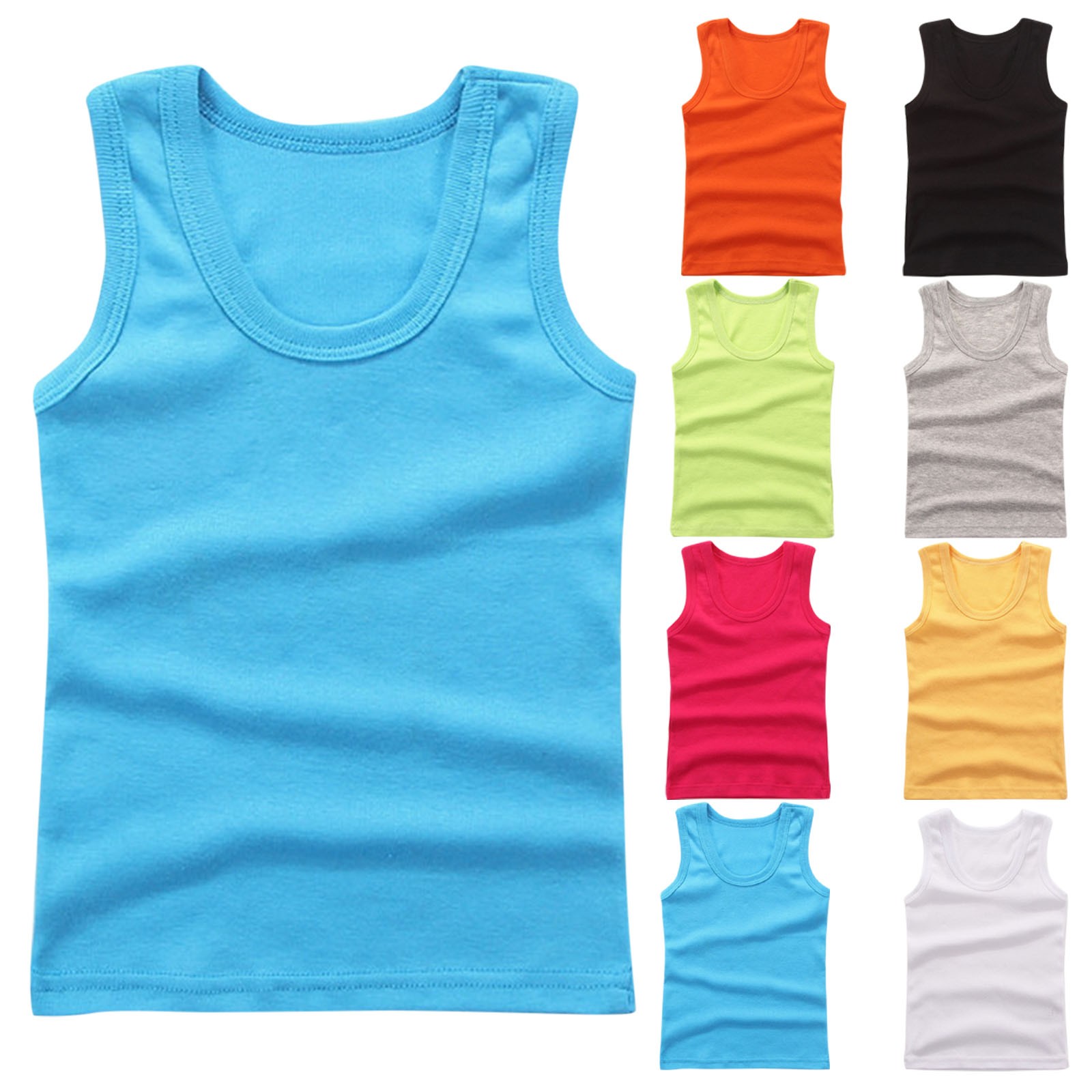 HAOTAGS Kids Summer Tank Tops（2-14） Solid Color Round Neck Sleeveless Cotton Tops for Boys and Girls Blue Size 5 Years