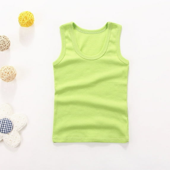 HAOTAGS Kids Summer Tank Tops(2-14) Solid Color Round Neck Sleeveless Cotton Tops for Boys and Girls Green Size 7 Years