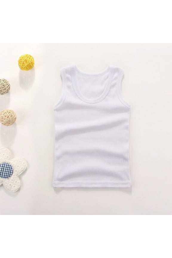 Kids Summer Tank Tops(2-14) Solid Color Round Neck Sleeveless Cotton Tops for Boys and Girls White Size 5 Years