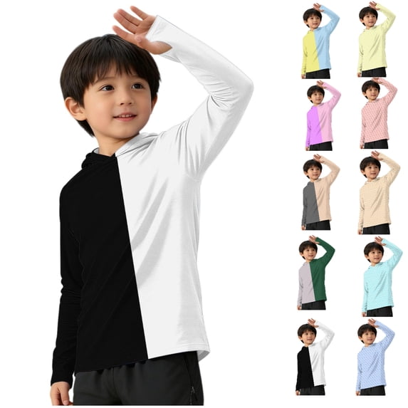 HAOTAGS Kids Sun Protection Hoodie,Lightweight Long Sleeve UV-Blocking Hooded Athletic Shirts Black 9-10T