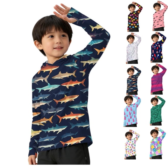 HAOTAGS Kids Sun Protection Hoodie,Long Sleeve UV Protection Hooded Breathable Graphic Shirts Navy 5-6T