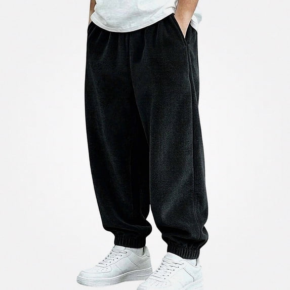 HAOTAGS Kids Sweatpants (1-13) Fleece-lined thickened Elastic Waist Side Pockets Sports Thin Corduroy Pants Black Size 11