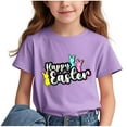 thumbnail image 1 of HAOTAGS Kids T-Shirts Easter Letter Print Short Sleeve Tee Toddler Boys Girls Outfits Summer Casual Tops Purple Size 13 Years, 1 of 3