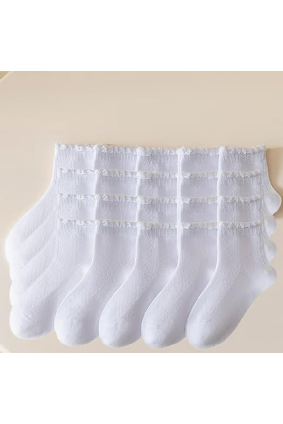 Kids'Toddler Girls 10 Pairs Socks Sets, Cotton Breathable Breathable Mid Calf Mesh Socks White 6-8 Years