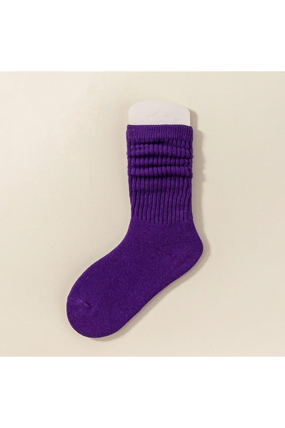 Kids and Toddlers' Cotton Crew Socks, Mid Tube Solid Crew Athletic Casual Basic Socks Purple 9 Years