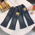 thumbnail image 1 of HAOTAGS Leg Denim Jeans For Girls, Casual Fall Pants Loose Straight Bowknot Decoration Navy 1 T, 1 of 3