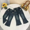 thumbnail image 1 of HAOTAGS Leg Denim Jeans For Girls, Straight Casual Fall Pants Loose Rabbit Decoration Navy 2 T, 1 of 3