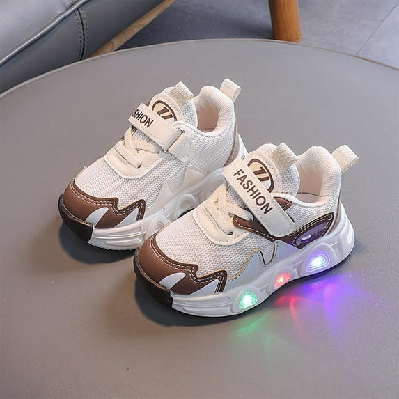 HAOTAGS Light Up Shoes for Toddler Boys Girls Shiny Toddler Sneakers for Christmas Birthday Khaki Size 6 Toddler