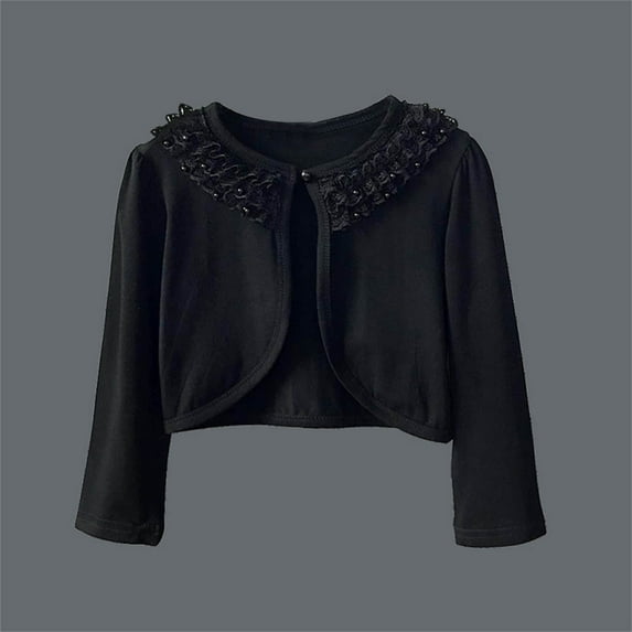 HAOTAGS Little Girls Crew Neck Long Sleeve Cotton Cardigan Toddler Sweater Black Size 4-5 Years