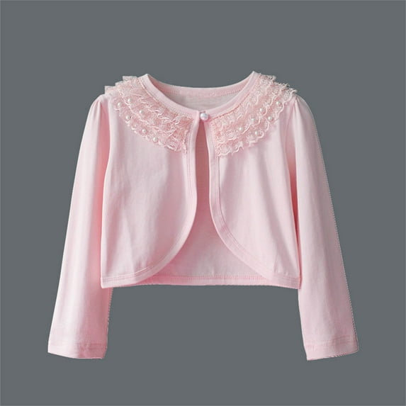 HAOTAGS Little Girls Crew Neck Long Sleeve Cotton Cardigan Toddler Sweater Pink Size 7-8 Years