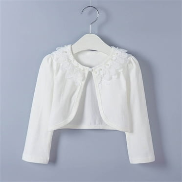 HAOTAGS Girls Cardigan Kids Long Sleeve Knit Dress Cover Up Tops Toddler Sweater White Size 6-7 Years