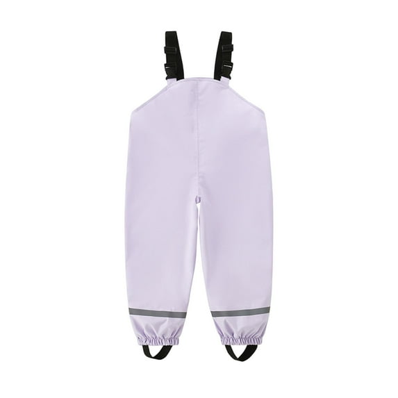 HAOTAGS Little Girls Rain Pants for 2 - 5 Year, Suspender with Straps Flat Waisted Waterproof Rain Pants Purple 9-10 Years
