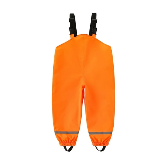 HAOTAGS Little Girls Rain Pants for 2 - 5 Year, with Straps Flat Waisted Suspender Waterproof Rain Pants Orange 10-11Years