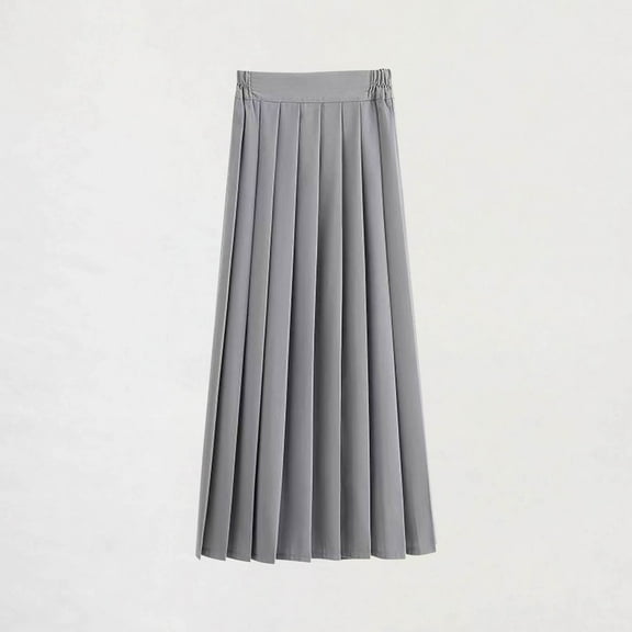HAOTAGS Long Skirts for Teen Girl,Wrinkle Uniform Pleated Elastic Waistband Plain Midi Skirt Dark Gray 16 Years