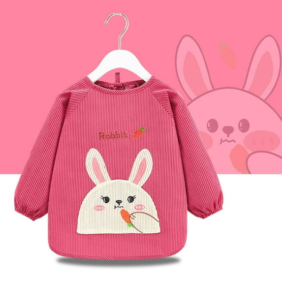 HAOTAGS Long-Sleeve Baby Bib Coverall Cute Printed Reversible Corduroy Waterproof for Toddlers & Infants Hot Pink Size 7 Years