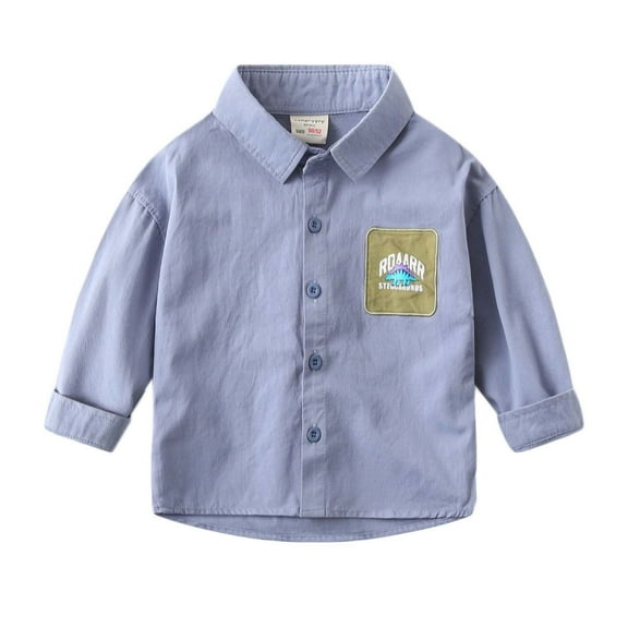 HAOTAGS Long Sleeve Boys Polos Shirt,Lightweight Loose Fitting School Uniform Cotton Shirt Tops Blue 2-3Years