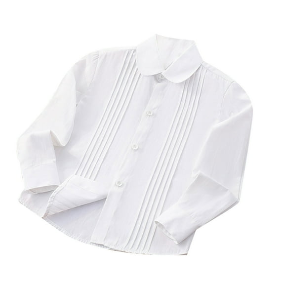 HAOTAGS Long Sleeve Shirt Kids, Collared Lapel Cardigan Unisex Casual Tops Uniform Dress Tops White 10-12 Years